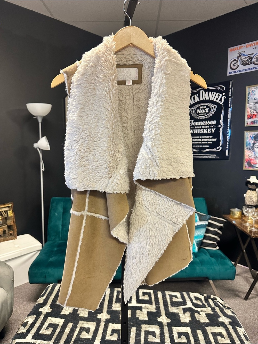 Xhilaration Tan & Cream Faux Shearling Open Front Vest